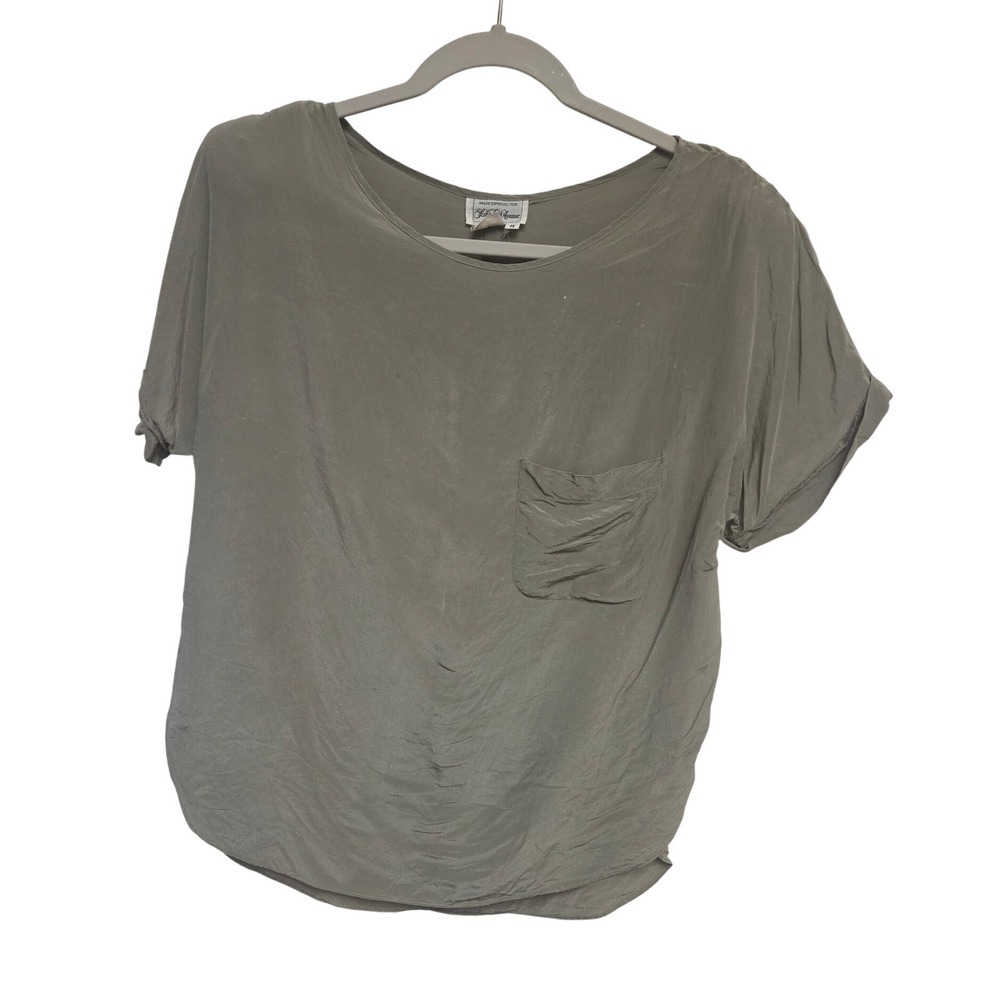 Saks Fifth Avenue Womens Silk Short Sleeve Pocket Blouse Grey Size M